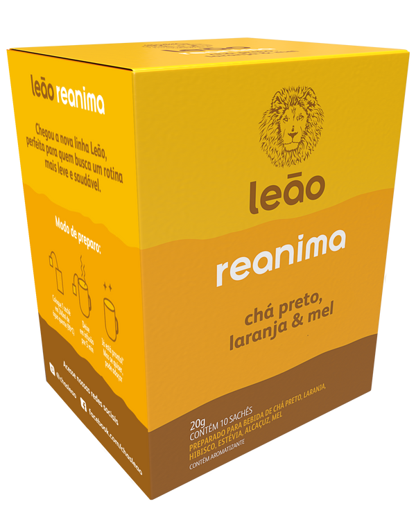 Chá Leão Funcionais Reanima - Chá Preto, Laranja e Mel 10 Sachês