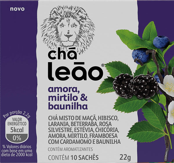 Chá Leão Premium - Amora, Mirtilo e Baunilha 10 Sachês